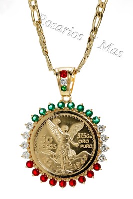 50 Pesos and Mexican Eagle Pendant with Necklace Gold Plated New Centenario
