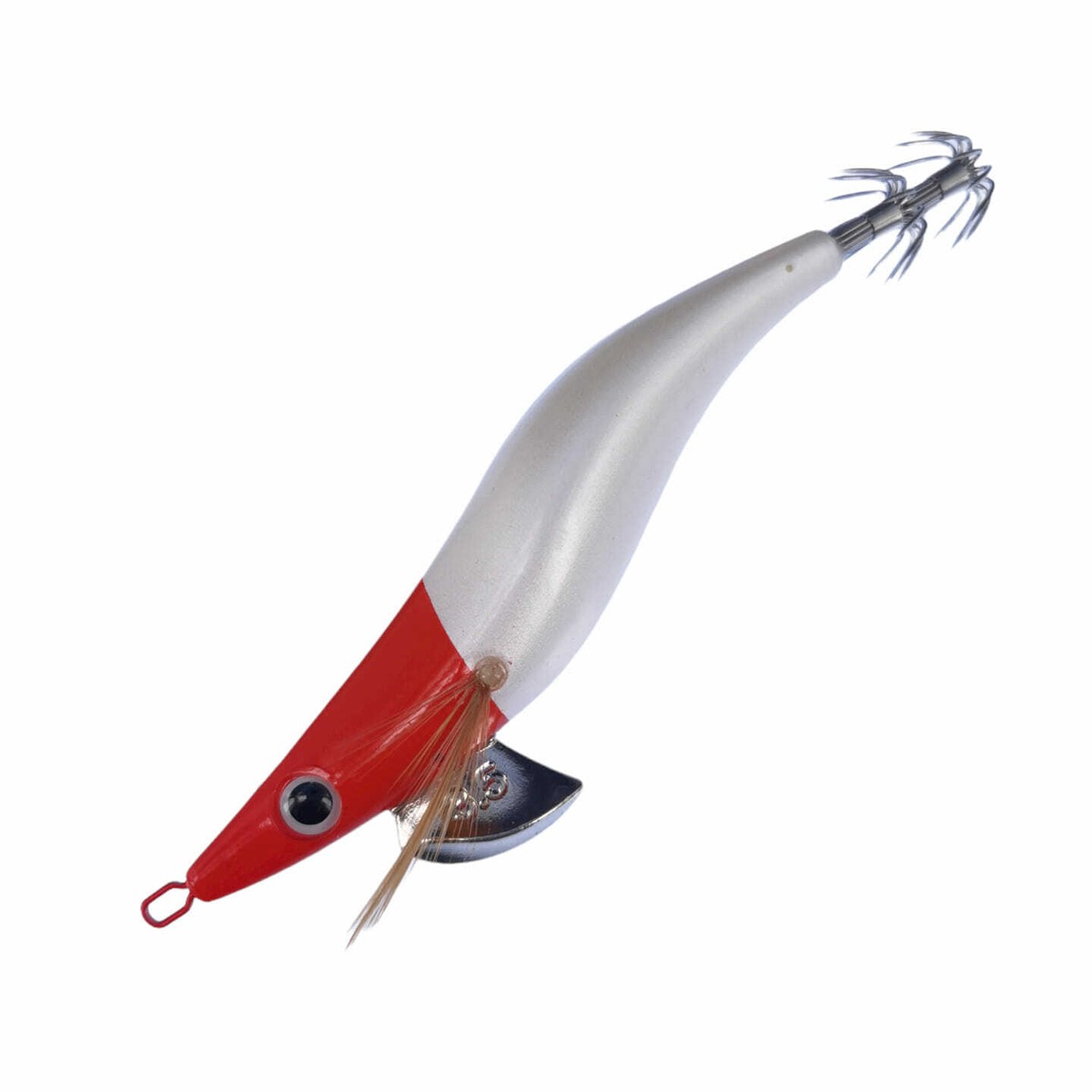 RUI SQUID JIG PEARL WHITE BODY RED HEAD SIZE 3.5 EGI FISHING LURE - Foto 9