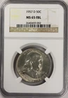 1957 D 50C Franklin Half Dollar- NGC MS 65 FBL