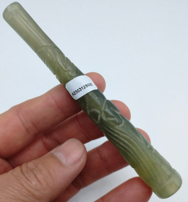 Certified Natural Xiu Jade/Serpentine Carved Dragon Cigarette Holder L 116mm