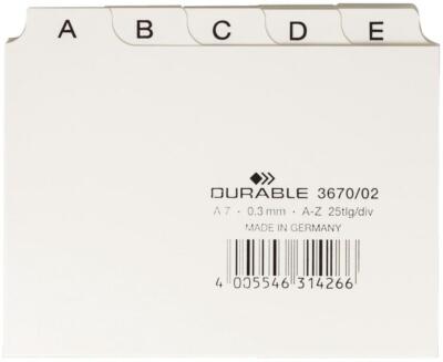 DURABLE Karteiregister A - Z, PP, A7 quer, weiß, 25-teilig