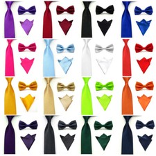 Men's Satin Bowtie Necktie Pocket Square Set Bow Tie Handkerchief Tie Lot