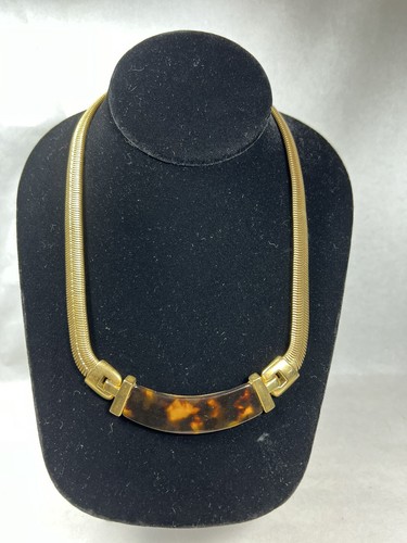 Napier Faux Tortoise Shell Lucite Gold-Tone Snake Necklace Chain New Tags Large