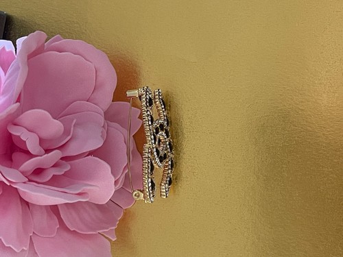 Black Leather Chanel Brooch Gold Crystals - Picture 6 of 9