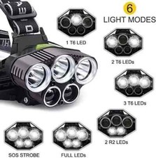 LAMPADA FRONTALE DA TESTA A 3 LED T6 PILE RICARICABILE AUTO TORCIA -PESCA- SPORT