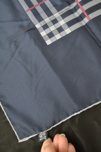 BURBERRYS SILK Scarf 30" Square Vintage Pre-90's NAVY CHECK Italy Hand-Rolled - Picture 12 of 14