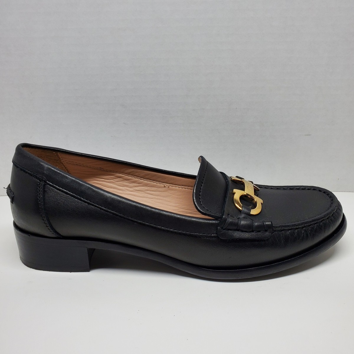Salvatore Ferragamo Women Black & Gold Gancini Loafers Shoes  display picture 2