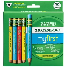 Ticonderoga My First Short Triangular Wood-Cased Pencils, #2 HB Soft, With Er...