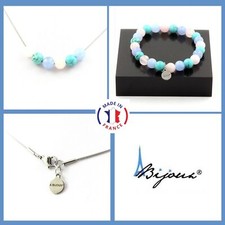 Parure Braccialetto Collana Perle Quarzo Rosa +Acquamarina +Howlite Taglia Pers