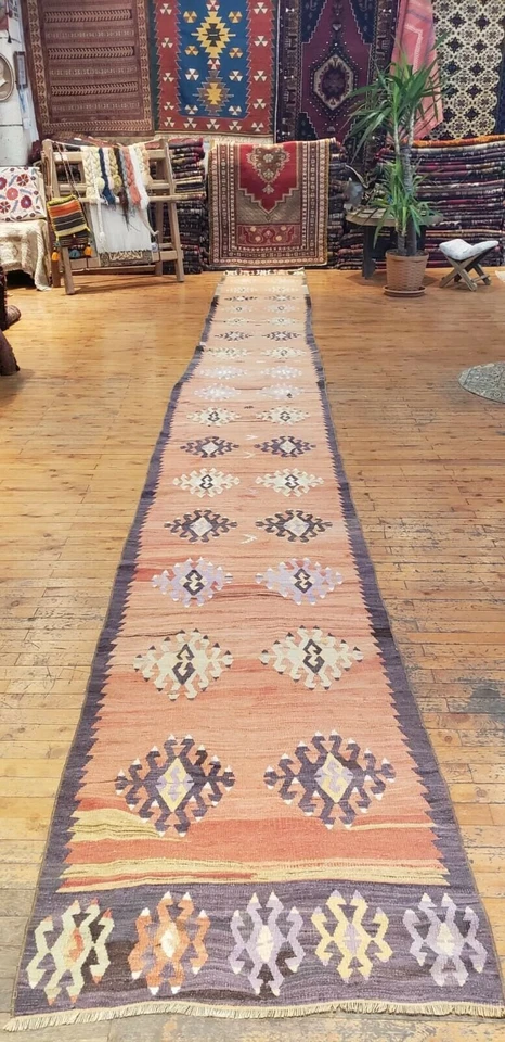 Rare Bohemian 1930-1940s Antique Natural Dye Wool Kurdish Runner 2'3"×21'4" - Image 4 of 4
