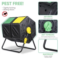 37 Gallon Compost Bin Tumbler Dual 360 Degrees Rotation Composting Tumbling