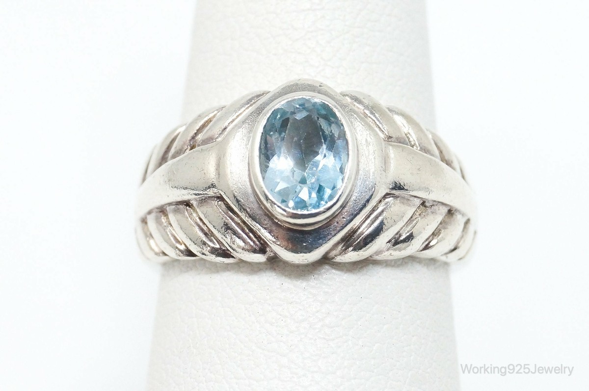 Vintage Art Deco Style Blue Topaz Sterling Silver Ring - SZ  display picture 1