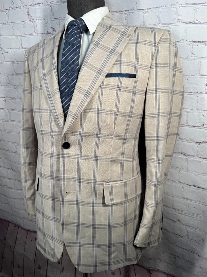 STEVE HARVEY Hombres Marrón Tostado GLEN-CHECK REG FIT Abrigo Deportivo Blazer Chaqueta 40R Foto 2 de 4