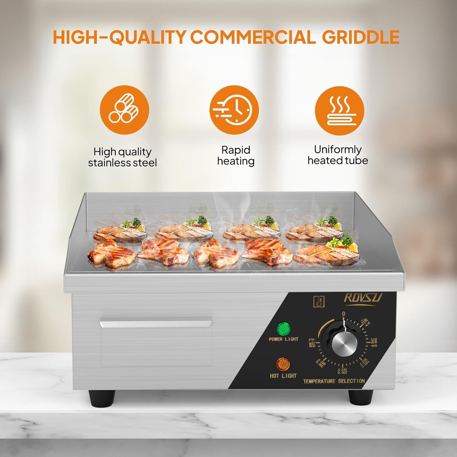 14" Commercial Electric Griddle 1500W Countertop Flat Top Grill Stainless Steel