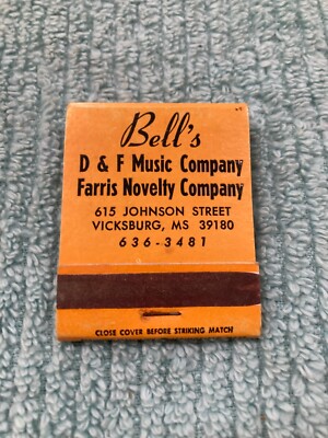 Vintage Matchbook: Bell's D & F Music & Farris Novelty   20 Strike Full Unstruck