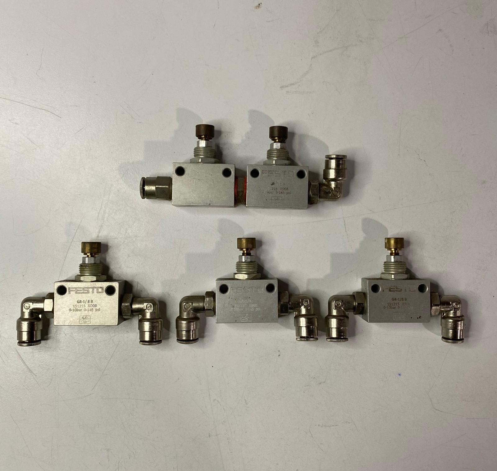 LOT of FIVE (5) FESTO Flow Control Valve GR-1/8B (USED)