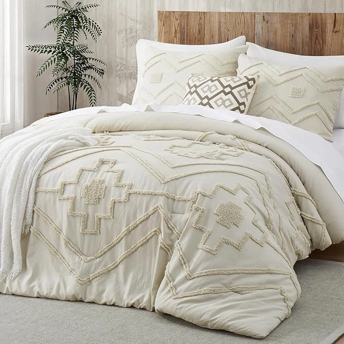 All-Season Beige Cotton Duvet Cover, Soft & Durable 3 Pcs Comforter Bedding sets - Image 3 of 4