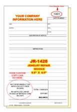 JEWELRY REPAIR  INVOICE RECEIPT WORK ORDER  2 or 3 Part Carbonless