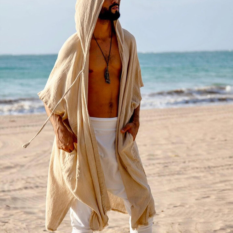 Nuevo verano 2025 protector solar con capucha bata de playa para hombre playa informal capa tops