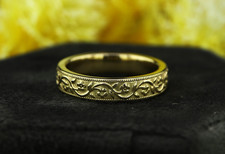 18K Solid Yellow Gold Dainty Floral Design Wedding Ring For Women Matching Band