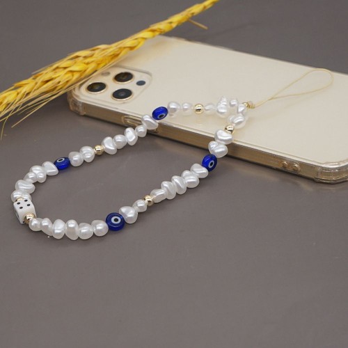 Blue Color Pearl Phone Chains Evil Eye Anti-Lost Rope Beaded Chain Mobile Strap - 第 4/16 張圖片