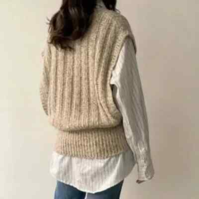 Christian Dior Vネックニットベスト M Christian Dior Wool Blend Cable Knit Sleeveless Pullover Deep