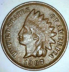 1907 INDIAN HEAD PENNY Strong Full LIBERTY 3 Diamonds XF US Small Cent Coin SE6L