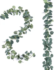 2 Pack Artificial Eucalyptus Garland Faux Silk Leaf Silver Dollar Eucalyptus Lea