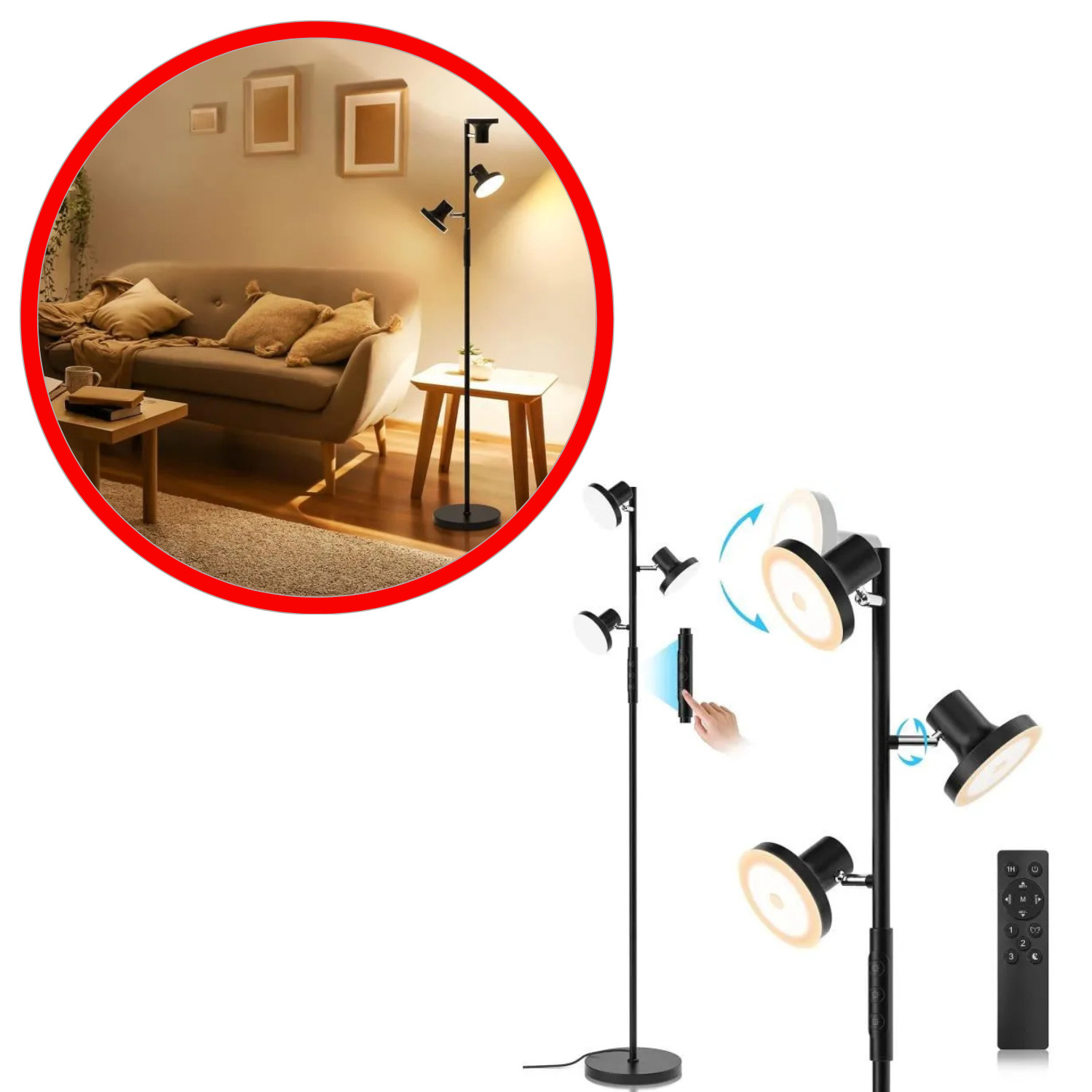 Lampadaire LED design en aluminium brossé à intensité variable
