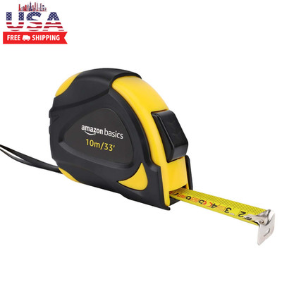 Self-Locking Tape Measure with Belt Clip, 33 Feet (10 M), Inch/Metric Scale, MID