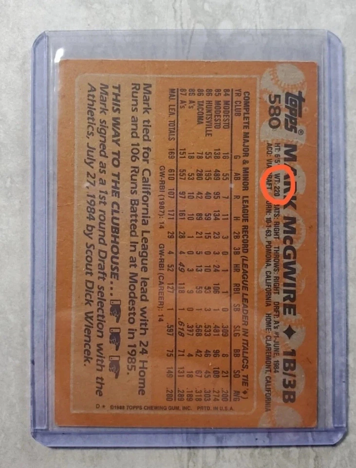 1988 Topps All-Star Rookie #580 Mark McGwire como nuevo múltiples errores muy raro 🔥 Foto 4 de 4