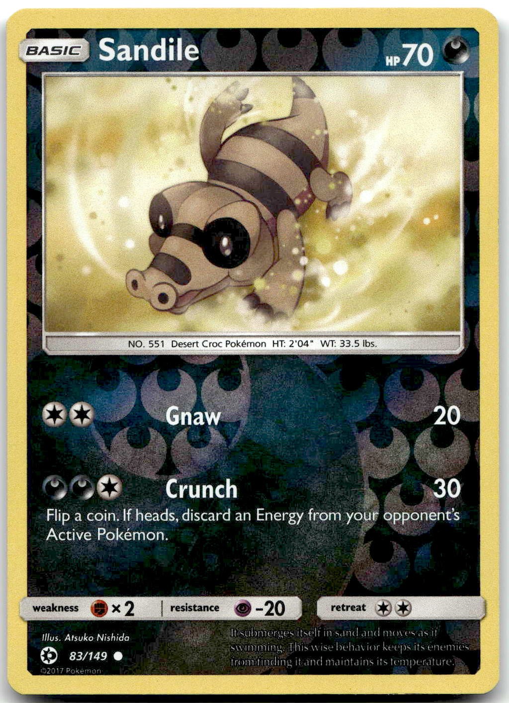 Pokemon Sandile Base Set SM01 #83/149 Common Reverse Holo LP BUY 2, 1 FREE!