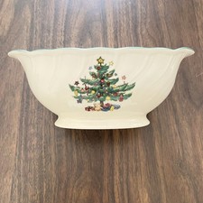 Vintage Nikko Porcelain Happy Holidays Gravy Boat Bowl Server Christmas Tree
