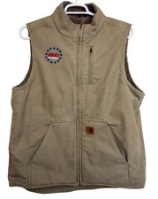 Vtg Carhartt Men Vest Canvas Sherpa Fleece Lined Full Zip Tan Brown V33 266 Sz L
