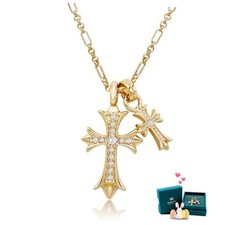 Gold Cross Necklace for Women,14K Gold-Plated Double Cross Necklace Non