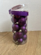 20 Pcs Mini Christmas Balls Shatterproof Tree Ornament Purple Sparkle
