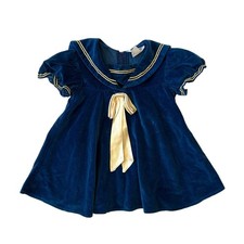 Vintage 80s Good Lad  s Girls 4T Sailor Dress Blue Navy Cotton Velvet Dress READ