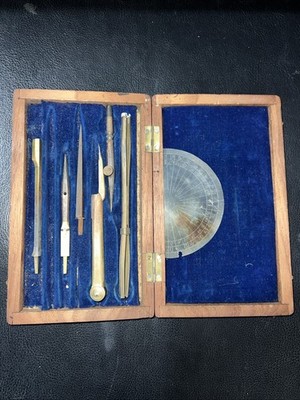 Antique Prange American compass Dated 1876 Brass drafting  set In Box
