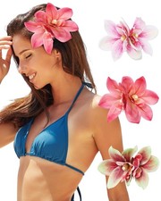 3 PCS Hawaiian Flower Hair Clips for 1 Count Pack of 3 , Pink Rose Green