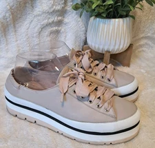 AGL Platform Leather Sneakers Blush Pink Lace-up Made in Italy Women's Size 8.5