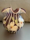 Fenton Purple Amethyst Vase Striped Ribbed Ruffled Top