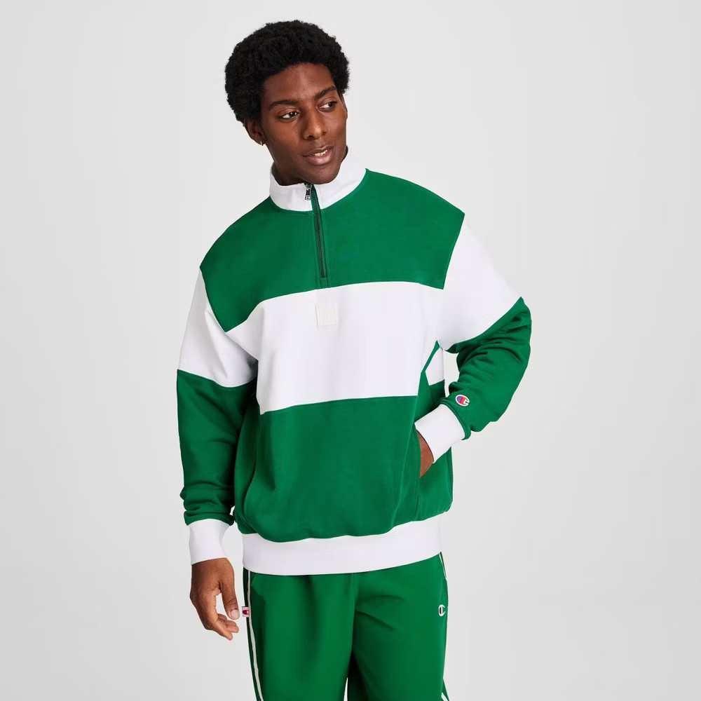 Champion Mens Club Sport Pullover 14 Zip French Terry Sweatshirt - Verdant 3490₽
