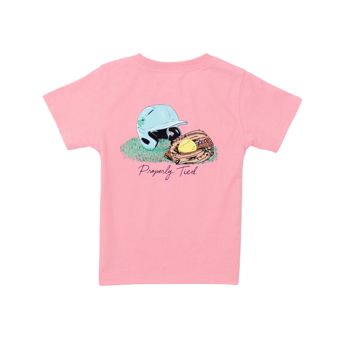Properly Tied Girls Softball Short Sleeve Tee Light Pink Pima 