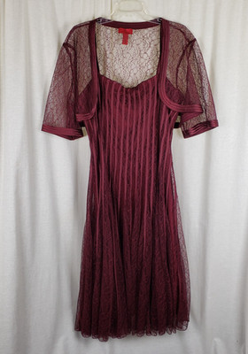 JS Collections Burgundy Lace Mesh Overlay Jacket & Ribbon Dress Set Womens 18W