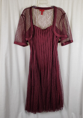 JS Collections Burgundy Lace Mesh Overlay Jacket & Ribbon Dress Set Womens  18W | eBay