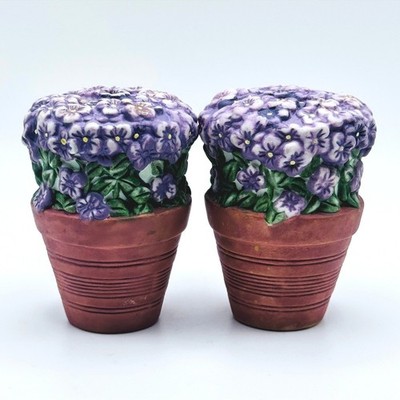 Vintage Pfaltzgraff Violet Flower Salt Pepper Shakers Set Cottagecore Botanical