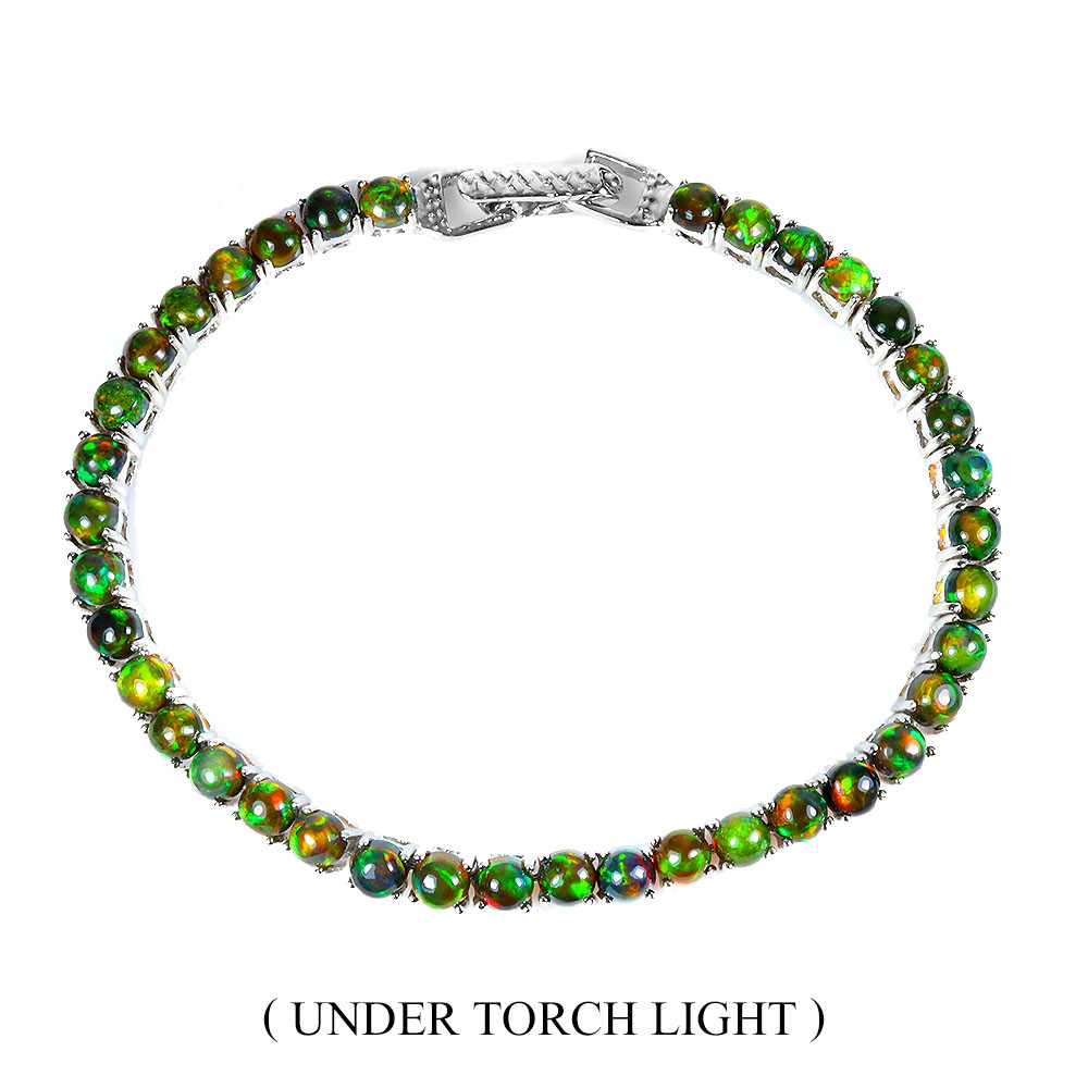 Valentine 925 Silver Bracelet Round Black Opal 4mm Natural Gemstone Jewelry 7.5