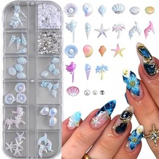 12 Grids 3D Aurora Ocean Nail Charms Summer Beach Nail Rhinestones Set with