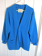 Vtg Dehen Blue Cardigan Sweater - Size M- Acrylic Made In USA Letterman 18 x 28"