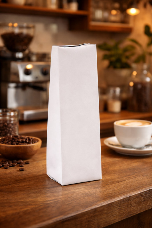 12-16 oz Matte White Side Gusseted Coffee Bag w/ Valve 100ct